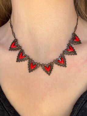 Antique Art Deco 1900s Czech Glass Brass Collar Necklace